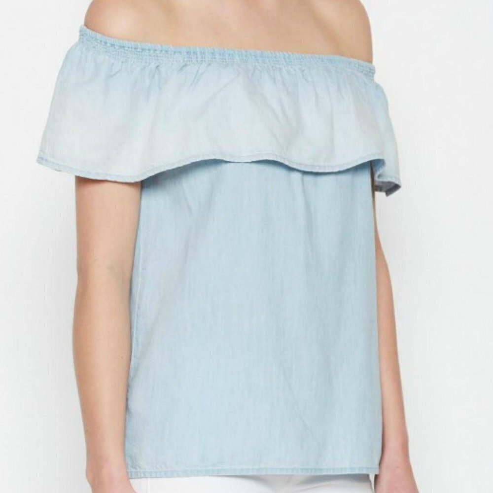 Soft Joie Off Shoulder Ruffled Chambray Blouse